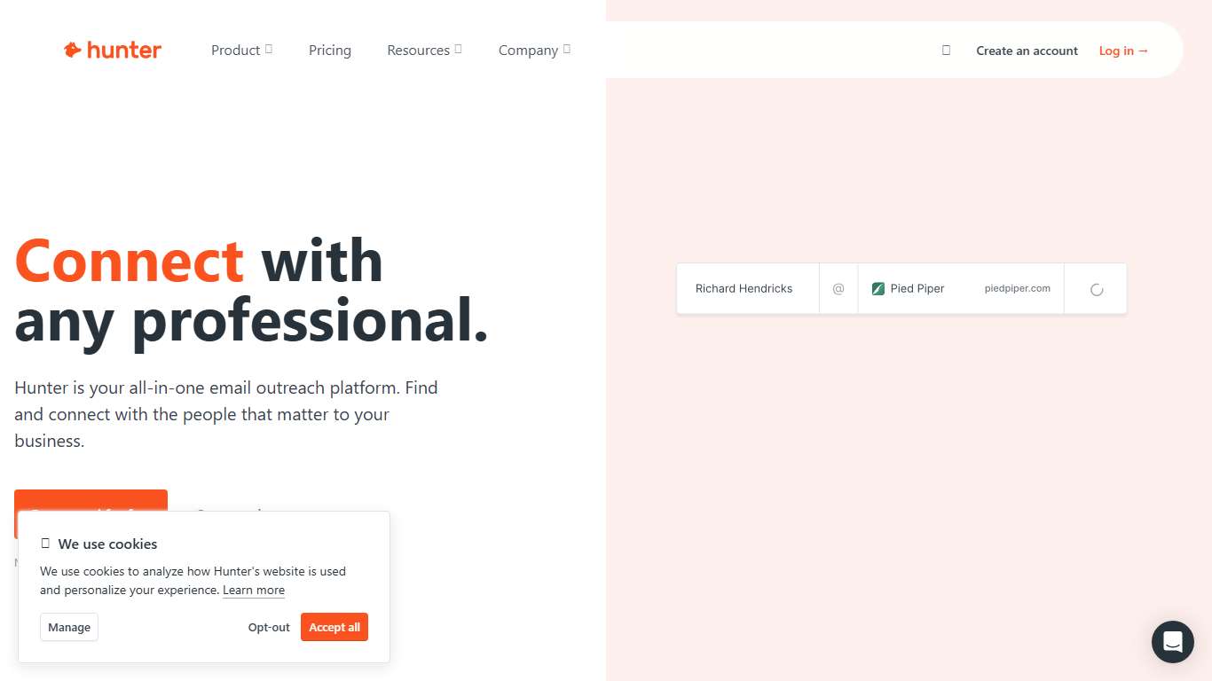 Find email addresses and send cold emails • Hunter