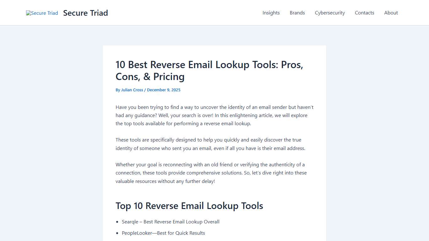 Top 10 Reverse Email Lookup Services in 2026: Pros, Cons & Pricing Secure Triad